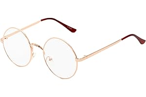 MaxAike 1 Retro Metal Frame Clear Lens Round Glasses Plain Mirror 53mm*53mm (Rose Gold,Transparent)