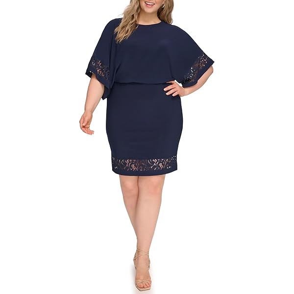 Jessica Howard Women's Size Petite Shift Dress with Lace Trim, Blush, 14  Plus at Amazon Women's Clothing store