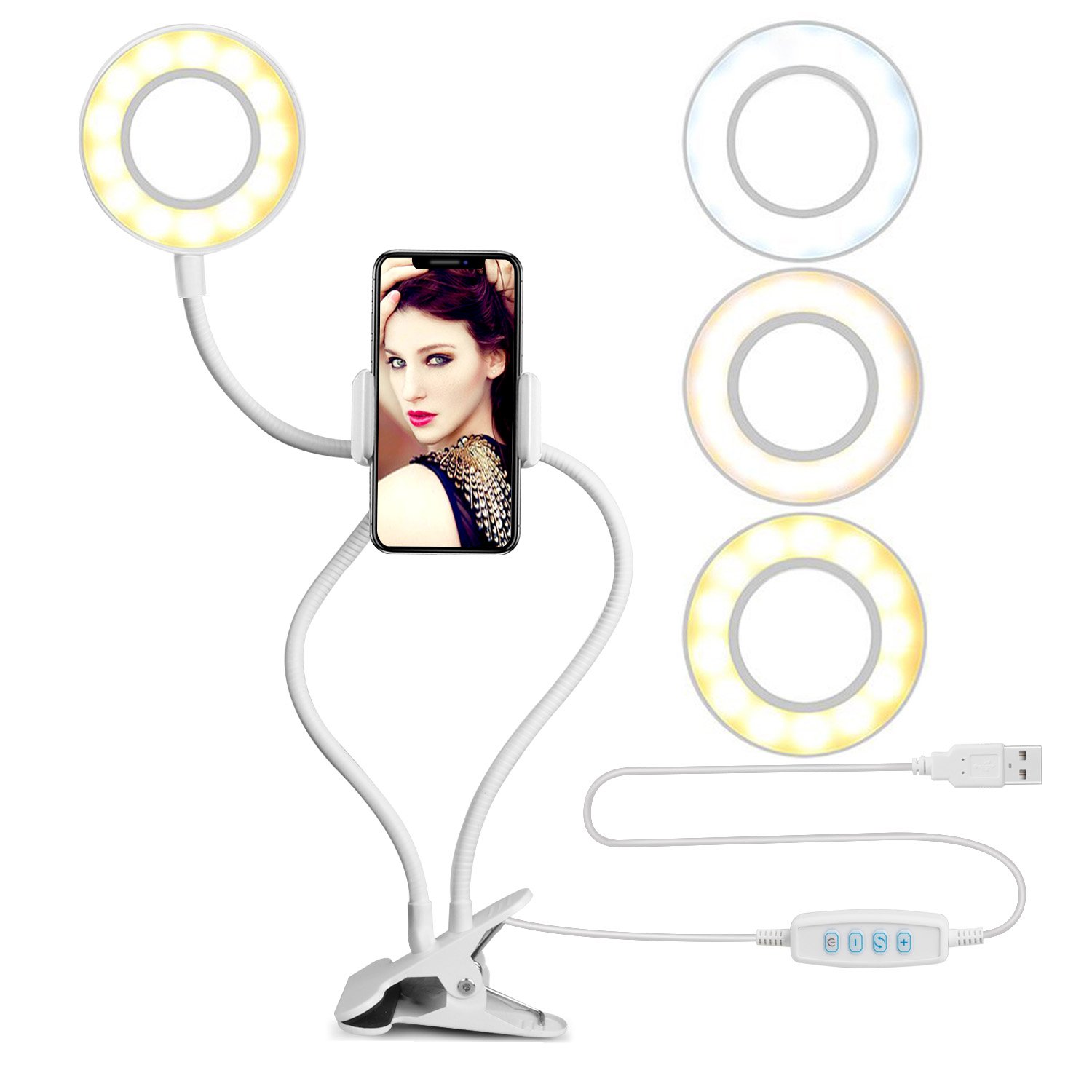 10" Selfie Ring Light with 50" Extendable Tripod Stand & Flexible Phone Holder for Live Stream/Makeup, UBeesize Mini Desktop Led Camera Ringlight for YouTube Video, Compatible with iPhone/Android
