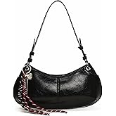 Black Shoulder Purse for Women, Small Black Clutch Handbags Fall Purses Hobo Bag Clutch for Women with a Vintage Keychain
