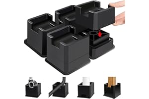 Sunifier Bed Risers 2 inches (1+1 inches) Heavy Duty, Adjustable Furniture Risers for Leg with Wheels, Bed Lifts Risers for Table, Sofa, Couch, Cabinet, Bed Frame Accessories (Black 4-Pack,2 inch)