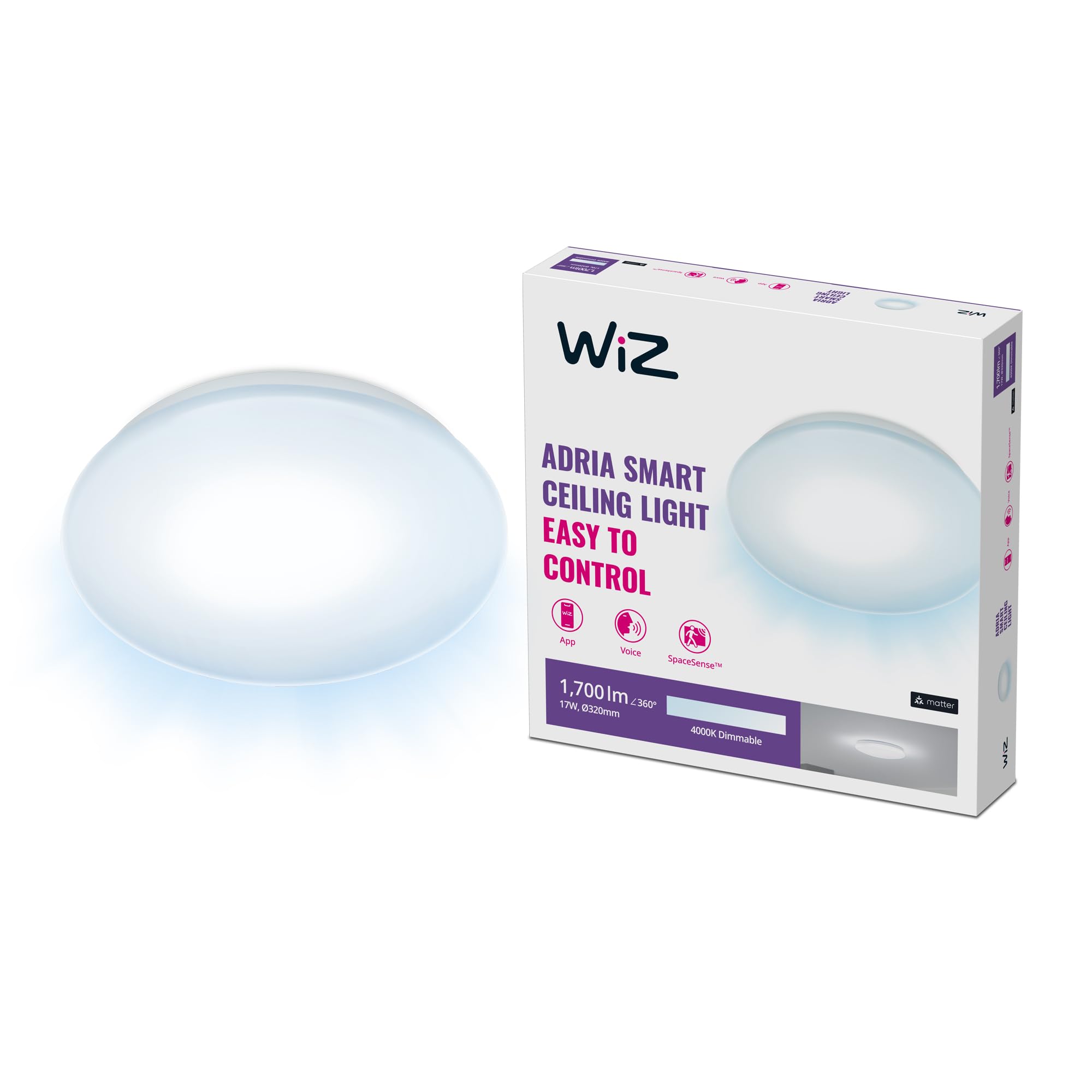 WiZ Adria Ceiling Light [4000K Cool White] Smart Connected WiFi Light Fixture. App Control for Home Indoor Lighting, Livingroom, Bedroom.