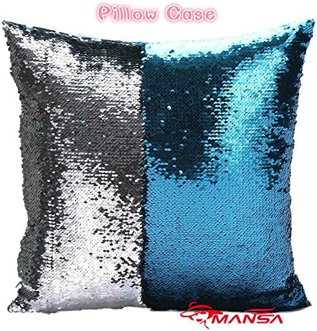 Reversible Sequins Mermaid Pillow Cases 16"x16" (Silver and Blue)