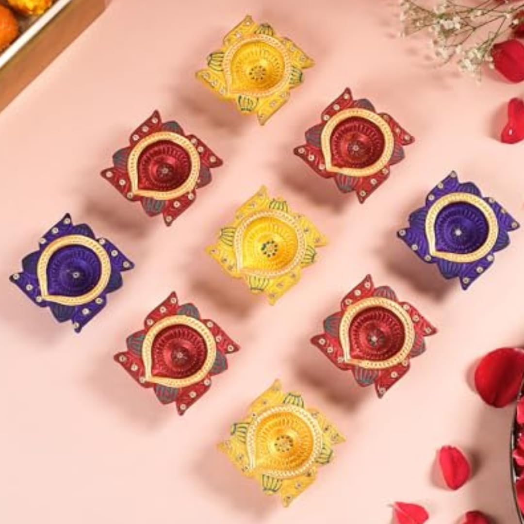 Oil Lamps & Accessories - Letz Celebrate Large (3 Inch) 9 Pcs Diwali Diya for Decoration for Home, Clay Diya for Diwali with Wicks, Diwali Gift, Diwali Decor, Tea Lights Holder for Diwali Decorations, Diwali Diya for Pooja
