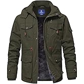 SPOSULEI Winter Jackets for Men Cotton Work Fleece Lined Army Jacket Winter Military Coat with Multi-Pockets Black M