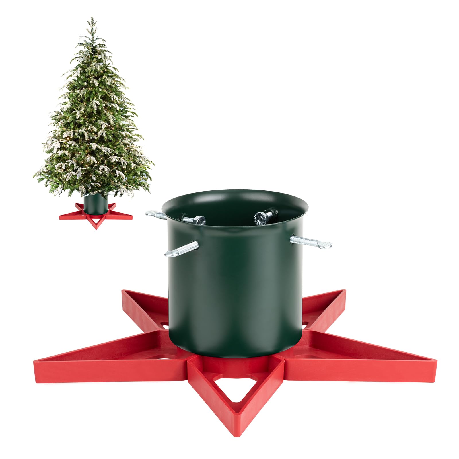 Photo 1 of Christmas Tree Stands for Real Trees Metal Christma Tree Holder Base for 6ft Live Tree Red & Green Fits Up to 4.7" Xmas Tree Trunks for Home Party Xmas Decor