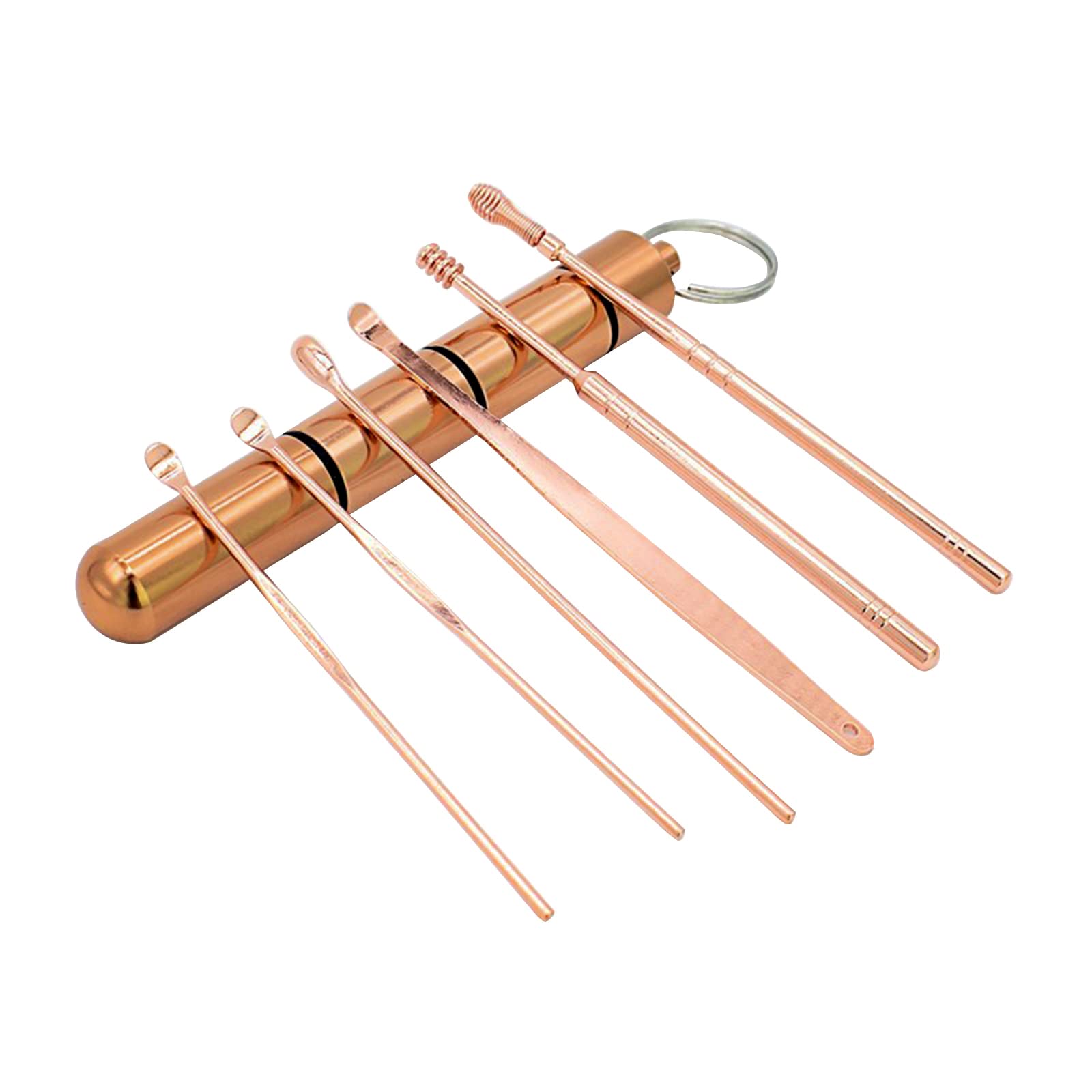 Anjing 6 Pcs Earwax Removal Tool with Storage Box Ear Wax Removal Kit Ear Pick Rose Gold Stainless Steel