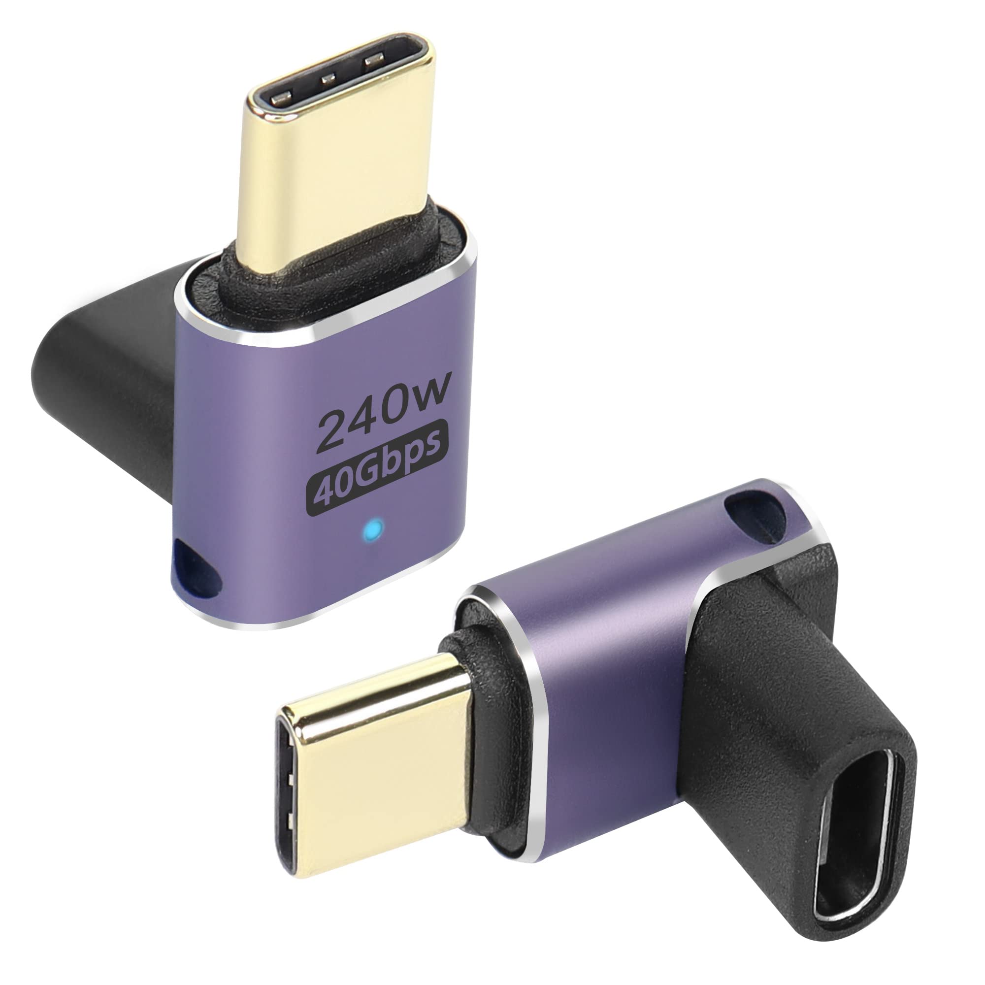 QIANRENON USB4.0 C 90 Degree Angle adapter 240W 40Gbps Type C 4.0 Male to Female Right Angle Coupler,LED Indicator,8K Audio/video Transfer,for Smartphone Tablet Steam Deck,2 Pcs(Stereoscopic Bend)