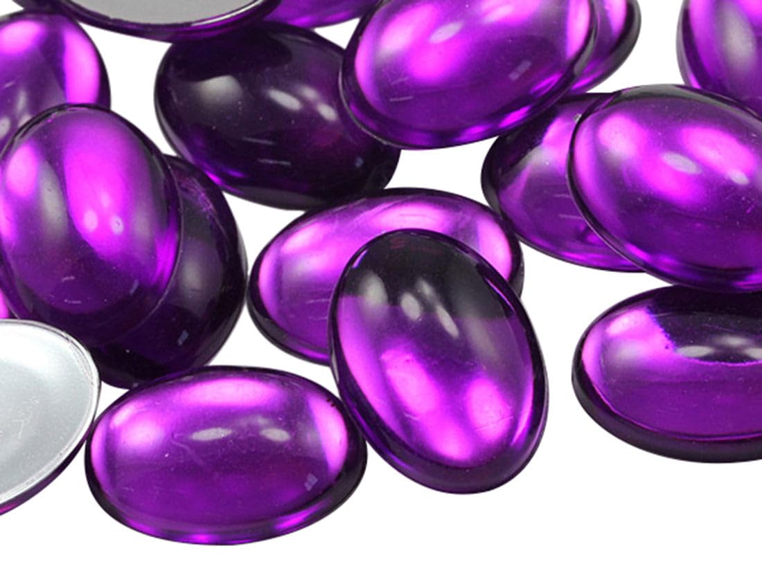 18x13mm Purple Amethyst Lite .NAT02L Flat Back Oval Acrylic Cabochons Rhinestones Plastic Gems Embellishments for Crafts, Costumes, Card Invitations, Jewelry, Cosplay - 25 Pieces