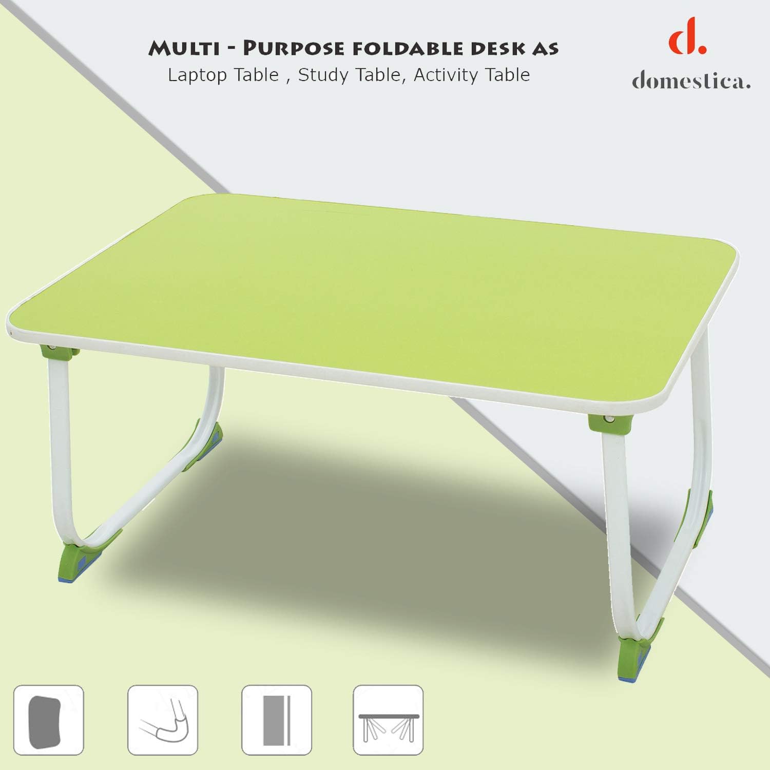Domestica Smart Multi-Purpose Laptop Table with Dock Stand/Study Table/Bed Table/Foldable and Portable/Ergonomic & Rounded Edges/Non-Slip Legs/Engineered Wood (Green)