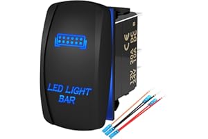 Joinfworld LED Light Bar Switch ON/Off Laser Waterproof Marine Rocker Switch 12V 20A 24V 10A 5 Pin Toggle Switch Blue Lighted