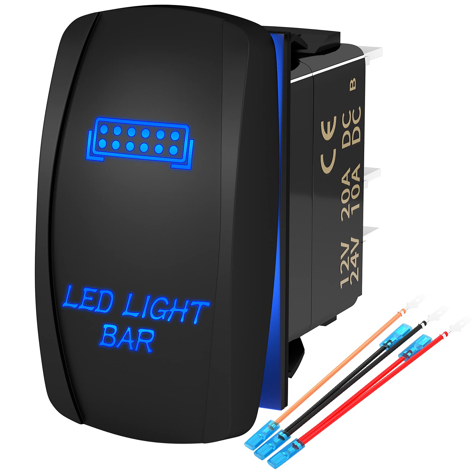 HOKAAER LED Light Bar Waterproof Rocker Switch Toggle On-Off 12V 24V 5Pin SPST Orange Backlit