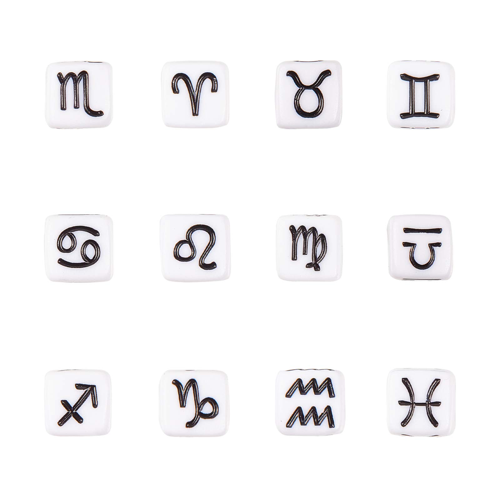 arricraft 340 Pcs Constellation/Zodiac Sign Acrylic European Large Hole Beads， Opaque Cube Beads for DIY Jewellery, Hole:4mm