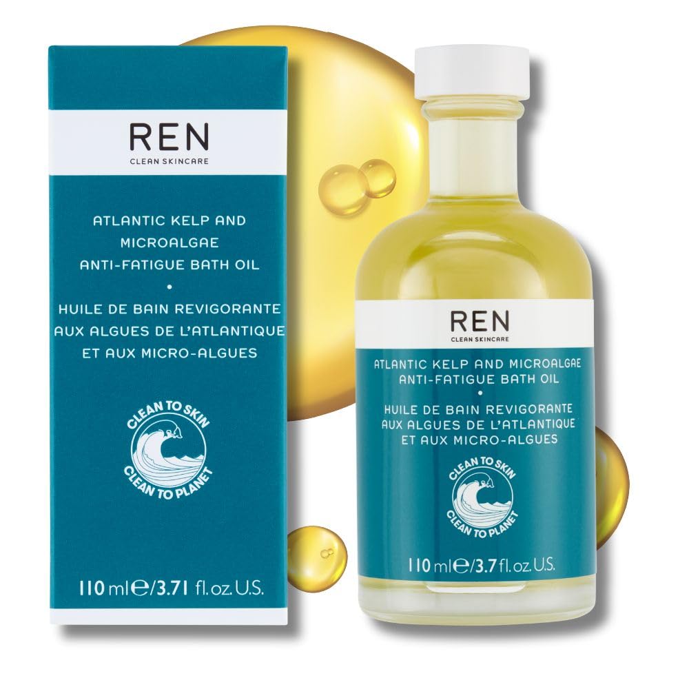REN Atlantic Kelp & Microalgae Anti-Fatigue Bath Oil 110ml – Luxurious Marine Detox, Revitalising Bodycare & Spa Treatment with Essential Oils for Radiant, Rejuvenated, Nourished Skin