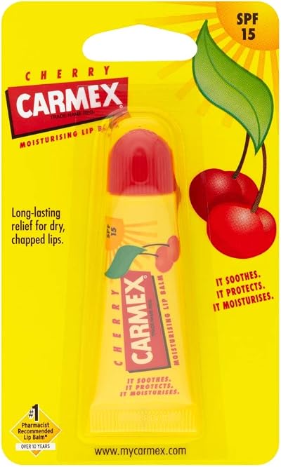 Carmex SPF15 Cherry Moisturising Lip Balm 10g Dry Chapped Lips Relief