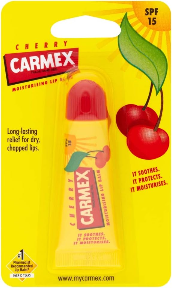 Carmex SPF15 Cherry Moisturising Lip Balm 10g Dry Chapped Lips Relief
