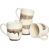 Bosmarlin Ceramic Coffee Mug Set of 4, 17 Oz, Stoneware Coffee Cups with Big Handle, Microwave Safe, Unique Reactive Glaze(17 Oz, Beige)