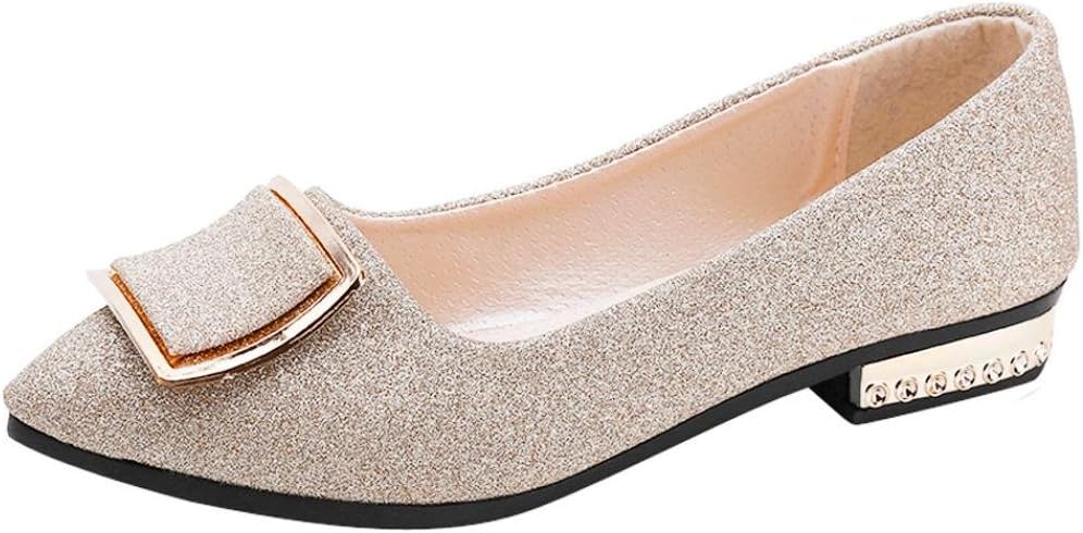 Hemlock Low Heel Flat Shoes, Women Comfortable Slippers Dress Sandals Shoes Pointed Toe Oxford Shoes (US:7, Gold-2)