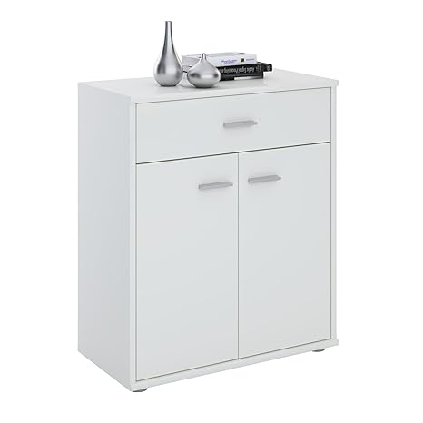 CARO-Möbel Kommode Sideboard Schrank Tommy weiß, Anrichte mit 1 Schublade und 2 Türen