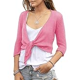 YeMgSiP Women's Tie Front Shrug 3/4 Sleeve Bolero Sheer Knotted Lightweight Cardigan Sweaters Short Shawl Tops