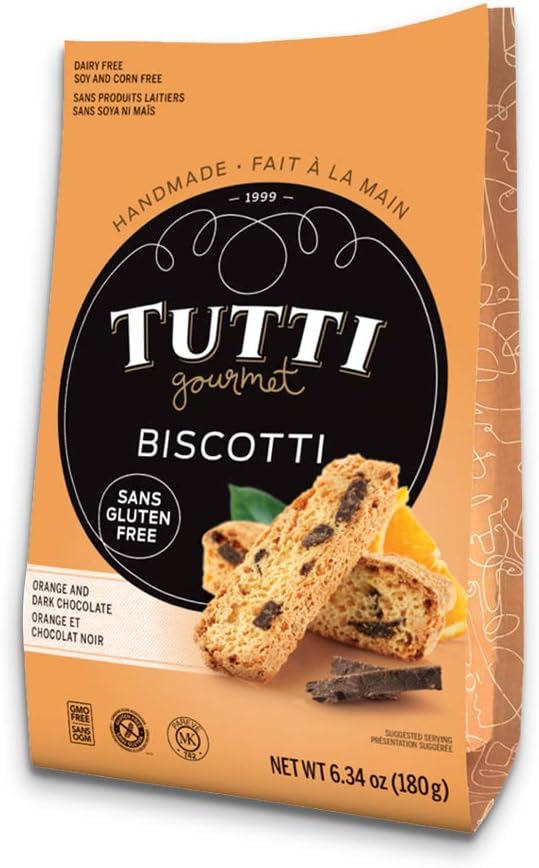 Tutti Handmade Crispy Gluten Free Dairy Free Wheat Free Gourmet Biscotti - Orange and Dark Chocolate 180g (Pack of 1)