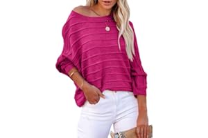Dokotoo Womens Oversized One Shoulder Dolman Sleeve Ribbed Knit Pullover Tunic Sweaters Tops Fashion Trendy 2023