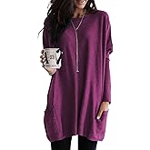 Dokotoo Womens Winter Dresses Long Sleeve Tunic Tops for Women Loose Fit Dressy Solid Color Casual Oversized Winter Clothes Sweatshirt Dress Violet Purple Dresses for Women M