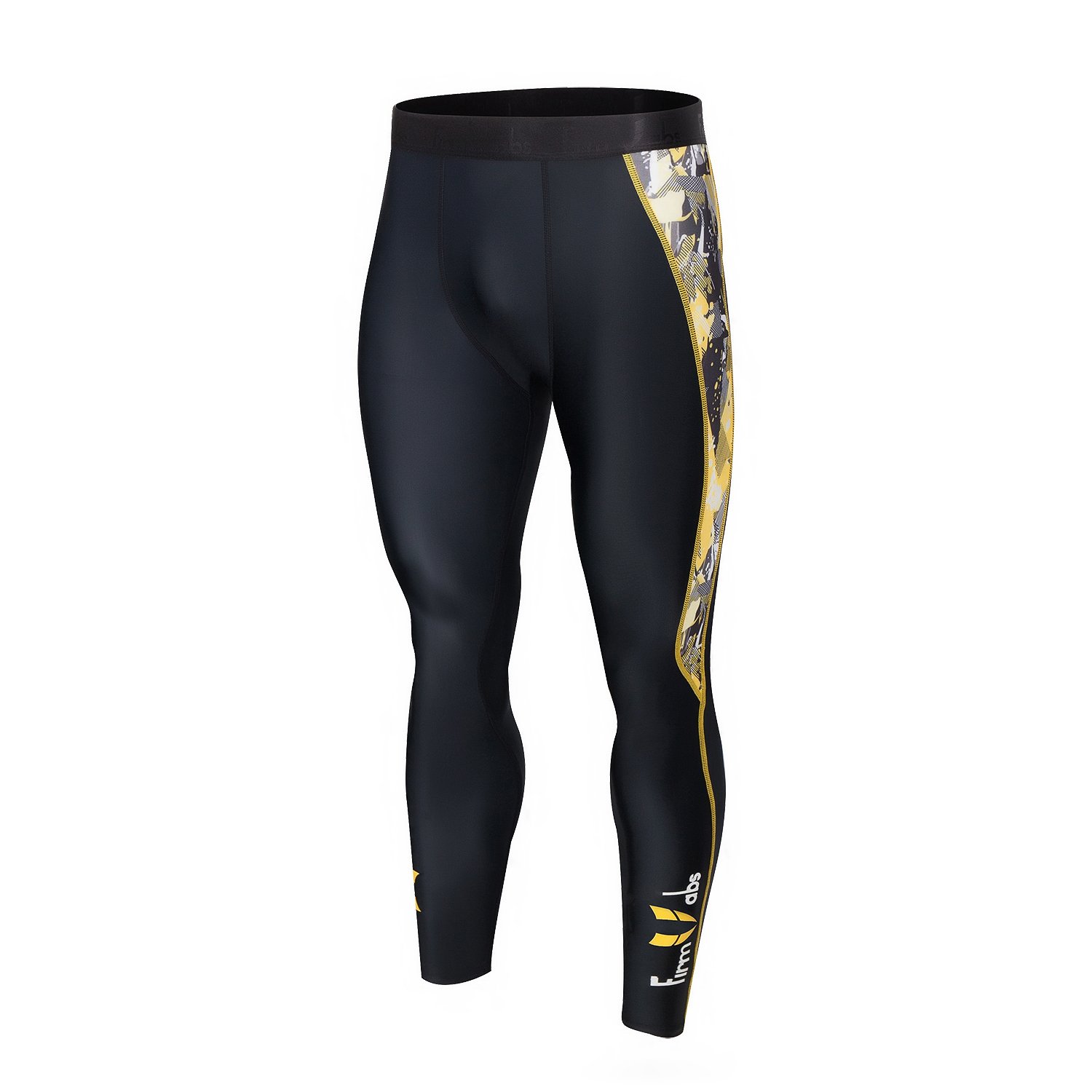 Firm abs Men Workout Compression Tights Running Leggings Black/Yellow L