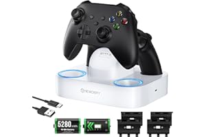 NEWDERY Controller Charger Station for Xbox, 2x5280mWh Rechargeable Battery Packs for Xbox One/Series X|S Controller, Dual Charging Dock for Xbox Controller with 4 Battery Covers-White