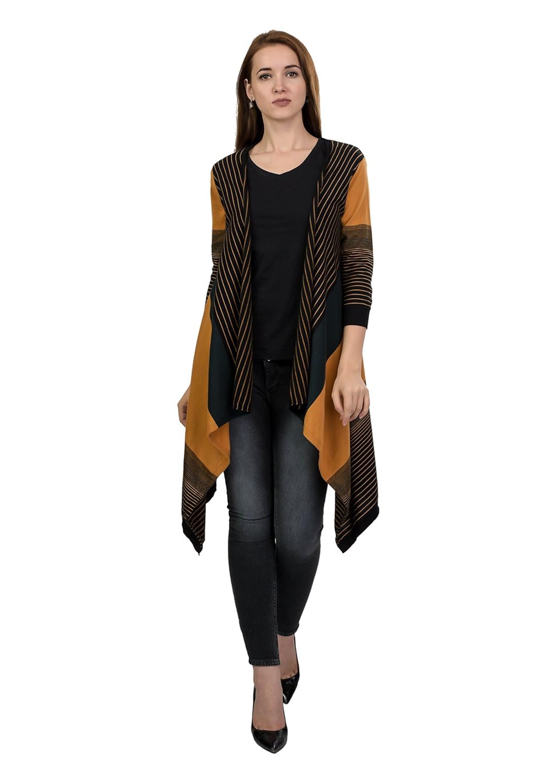 kalt women's 3/4 th sleeves long open shrug (s066)