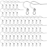 SUNNYCLUE 1 Box 100Pcs 304 Stainless Steel Earring Hooks Fish Hook Earring Wires Silver Earring Findings Ball Dot Earwires French Ear Hooks for jewellery Making Women Adults DIY Dangle Earrings Crafts