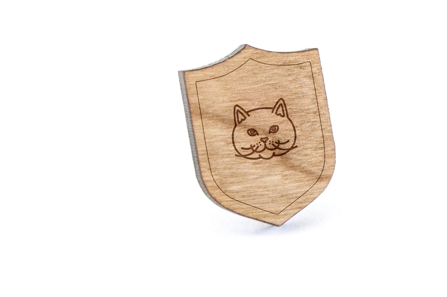 British Shorthair Cat Lapel Pin Wooden Pin And Tie Tack Rustic