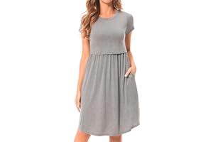 Bearsland Women's Short Sleeves Maternity Dress Nursing Breastfeeding Dresses with Pockets