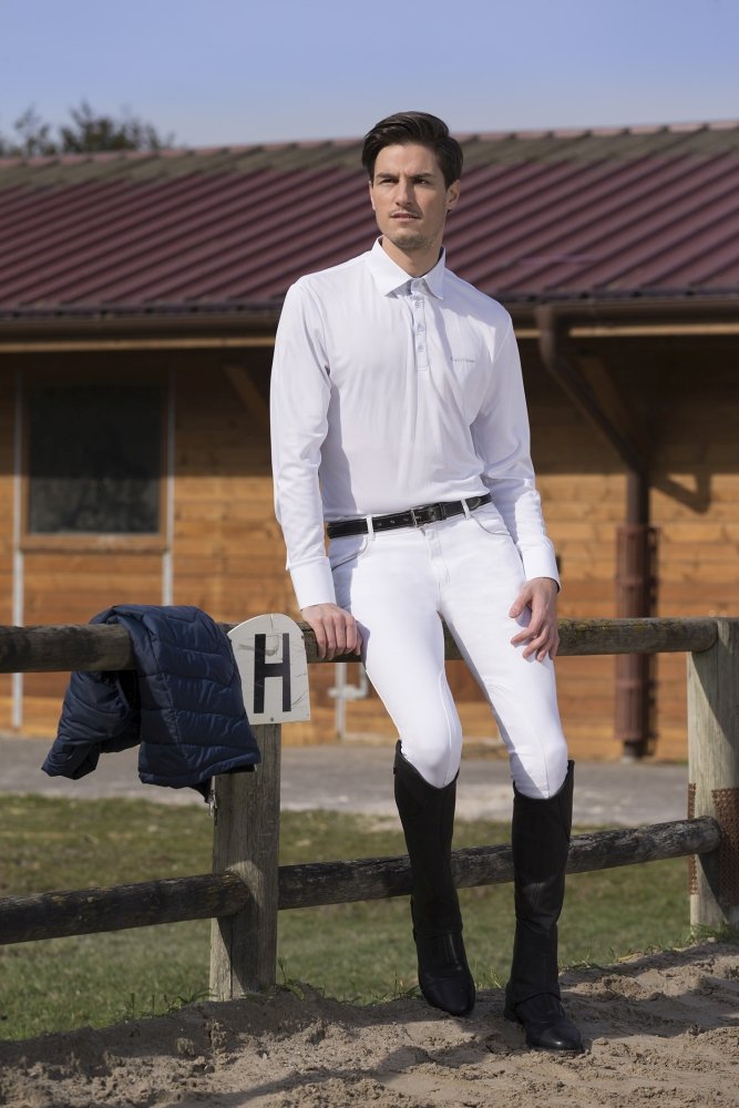 Equi-Theme/Equit'M Unisex Adult 987023103 Mesh Long Sleeve Polo Shirt - White/Striped Blue/White Contrasts, One Size