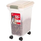 IRIS USA Dog Food Storage Container, Up to 22 lbs, Almond, Made in USA | Wheels for Mobility, Airtight Seal, BPA-Free, Best for Cat Food, Bird Seed, Chicken Feed, Pet Toys, Treats, Pellets
