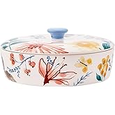 Bico Blossom Symphony Ceramic Tortilla Warmer, 8.9 Inch Tortilla Holder with Lid for Taco Bread Pancake for Mexican Night and Party, Microwave and Dishwasher Safe