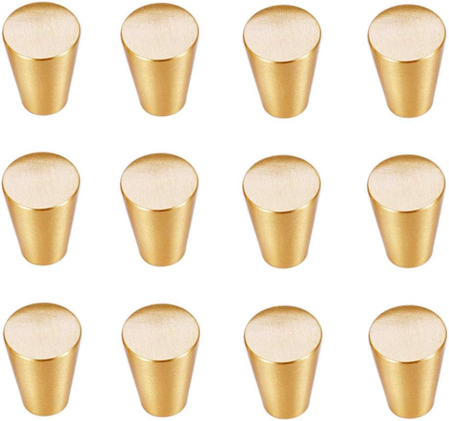 iHomestyle Circular Truncated Cone Shape Heavy Duty Solid Brass Gold Decorative Cabinet Knobs Pure Copper Kitchen Hardware Cupboard Drawer Handle Dresser Pull Set of (12 Brass Gold)