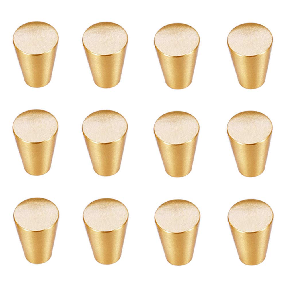 iHomestyle Circular Truncated Cone Shape Heavy Duty Solid Brass Gold Decorative Cabinet Knobs Pure Copper Kitchen Hardware Cupboard Drawer Handle Dresser Pull Set of (12 Brass Gold)