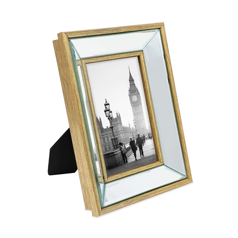 Isaac Jacobs 4x6 Gold Beveled Mirror Picture Frame - Classic Mirrored Frame with Deep Slanted Angle Made for Wall Décor Display, Photo Gallery and Wall Art (4x6, Gold)