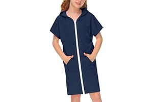 BesserBay Unisex Kids Zip Up Terry Swim Cover Up Cozy Hooded Bathrobe with Pockets 3-14 Years