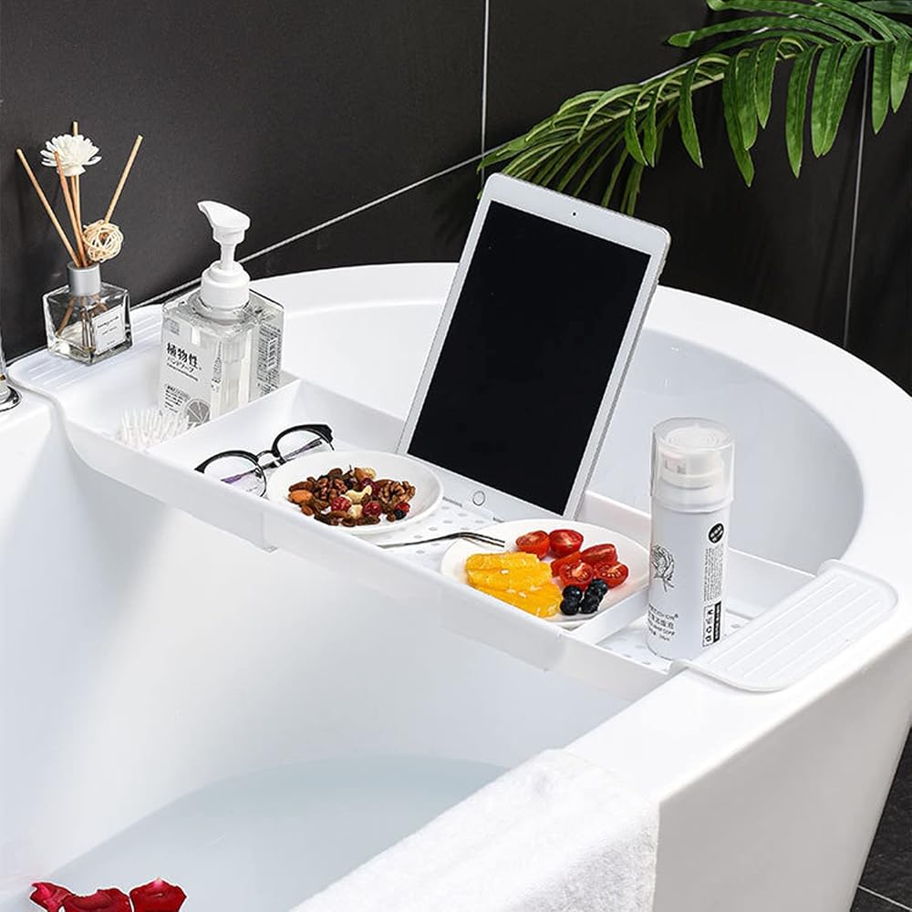 Expandable Bath Shelf Caddy Tray White Multifunctional Plastic