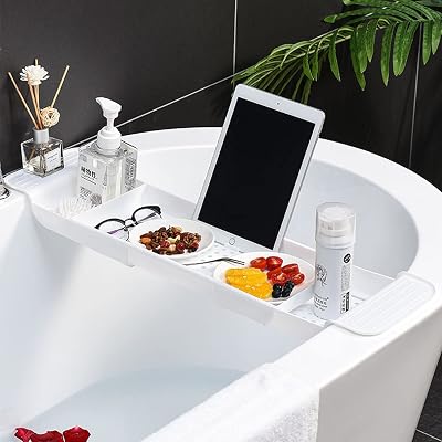 Expandable Bath Shelf Caddy Tray White Multifunctional Plastic