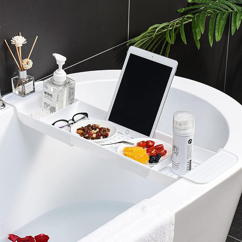 Expandable Bath Shelf Caddy Tray White Multifunctional Plastic
