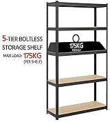 Royalswill Garage Shelving Units 5 Tier Heavy Duty 175KG per Shelf 150x70x30 view 5