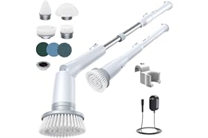 LABIGO Electric Spin Scrubber LA2 Pro, Shower Power Cleaning Brush with Display and 4 Replaceable Heads,2 Adjustable speeds, 3 Extension Handle, for Bathroom Floor Tile