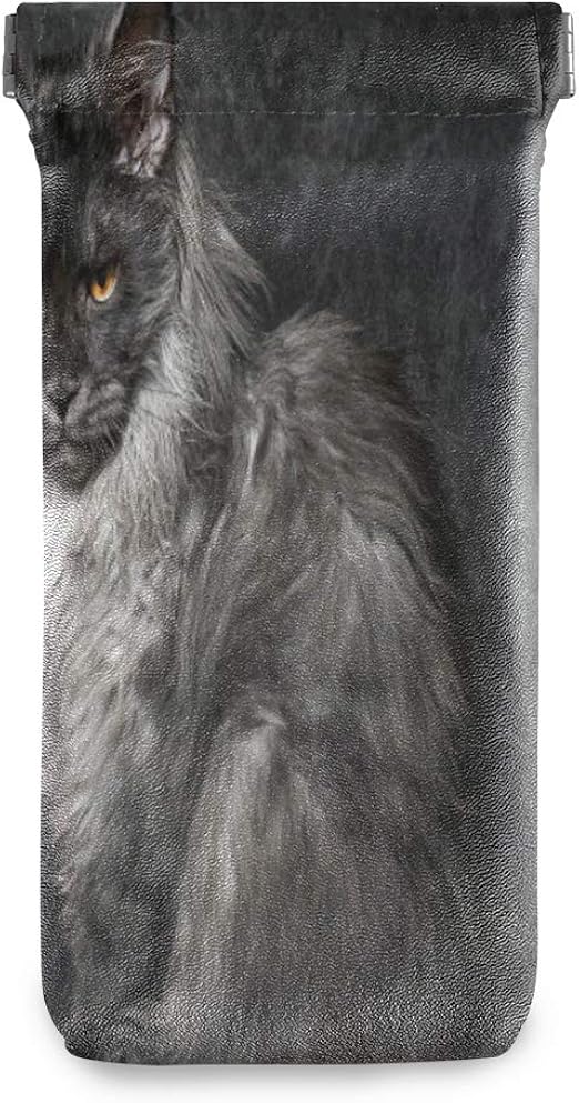 Glasses Pouch Case Cat Maine Coon Soft Leather Eyeglass Organizer