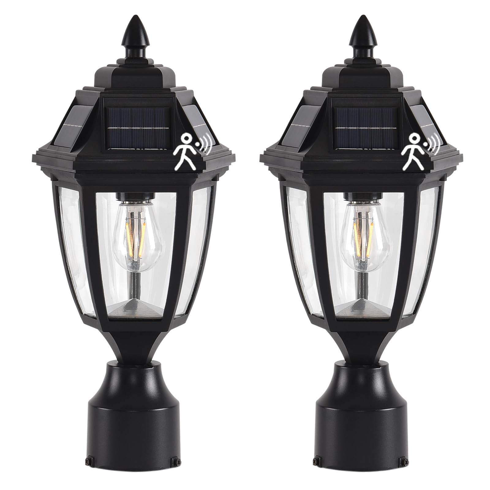 Photo 1 of TEBLAMPUE Solar Post Lights 2 Pack, Motion Sensor Post Lantern Without Pier Mount Base, Waterproof Solar Powered Pole Light Fixture for Patio Yard Garden