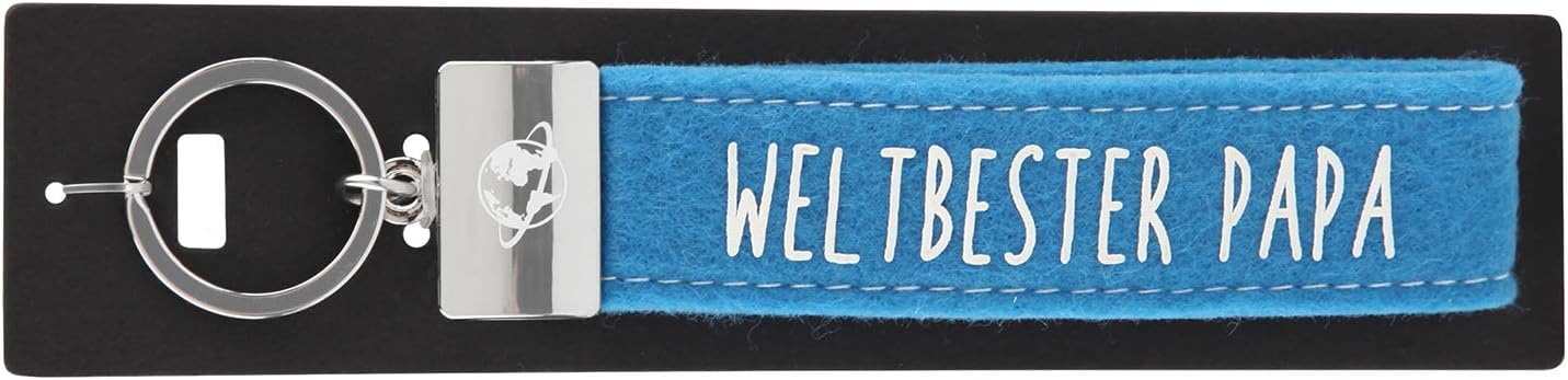 Depesche 004298-064 Looped Keyring Made of Felt, with Engraved Metal Finish and Iconic Print, World's Best Papa, Blue