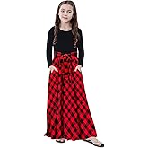 KYMIDY Girl Maxi Dress Kids Casual Buffalo Check Plaid Long Sleeve Dresses with Pockets(6-14yrs)
