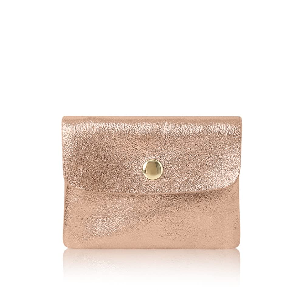 Montte Di Jinne - Women Italian Textured Soft Leather Coin Bag Coin Purse and Card Holder (Rose Gold)